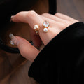 Open Dual Pearl Clear Crystal Rings Silver and Gold view 4