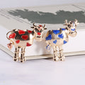 Heart Spot Cow Enamel Brooch With Blue Details in Gold Tone view 4