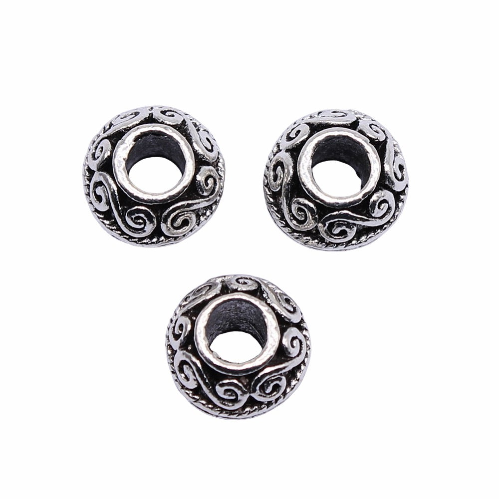 12x9mm 4g Antique Silver Zinc Alloy Patterned Large Hole Beads for Bracelet Necklace Making