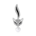 Crystal Fox Metal Brooch with Pearl Drop in Rose Gold and Silver view 2