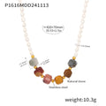 White Pearl Necklace Multicolor Natural Stone Gold Spacers view 6