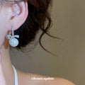 Crystal Bow Pearl Drop Stud Earrings Statement Jewelry view 3