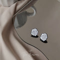 White Enamel Black Outline Rose Flower Stud Earrings Pair view 3