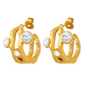 Gold and Silver Open Hoop Earrings with Clear Zircon Accents view 5