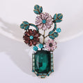 Green Gem Vase Brooch with Enamel Flowers Floral Pin view 6