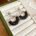 Leather Fringe Hoop Stud Earrings Fashion Jewelry Collection view 6