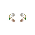 Gold Pink Tulip Pearl Dual Wear Ear Jacket Earrings view 5