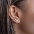 Gold White Gold Olive Leaf Climber Stud Earrings Clear view 1