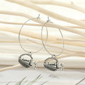 Gold Tone Black Enamel Symbol and Wine Bottle Hoop Drop Earrings view 5