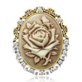 Carved Rose Cameo Brooch with Crystal Filigree Border view 1