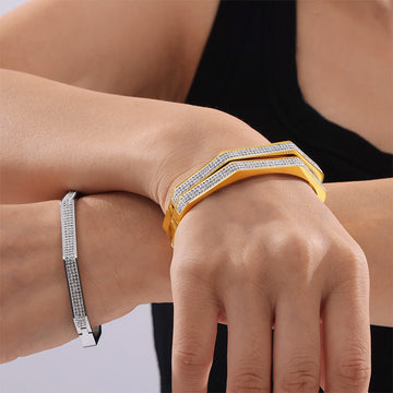 Octagonal Rhinestone Edge Bangle Bracelets Gold and Steel