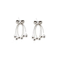 Silver Bow Pearl Tassel Stud Earrings Fashion Jewelry view 5