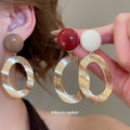 Gold Brushed Oval Drop Earrings with Round Studs Jewelry Accessory view 1