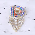Multicolor Crystal Letter D Brooch With Long Clear Fringe view 2