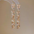 Long Textured Rectangle Drop Earrings in Gold and Silver Tones view 4