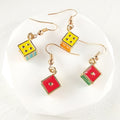 Multicolor Enamel Dice Cube Dangle Earrings Gold Hooks view 5