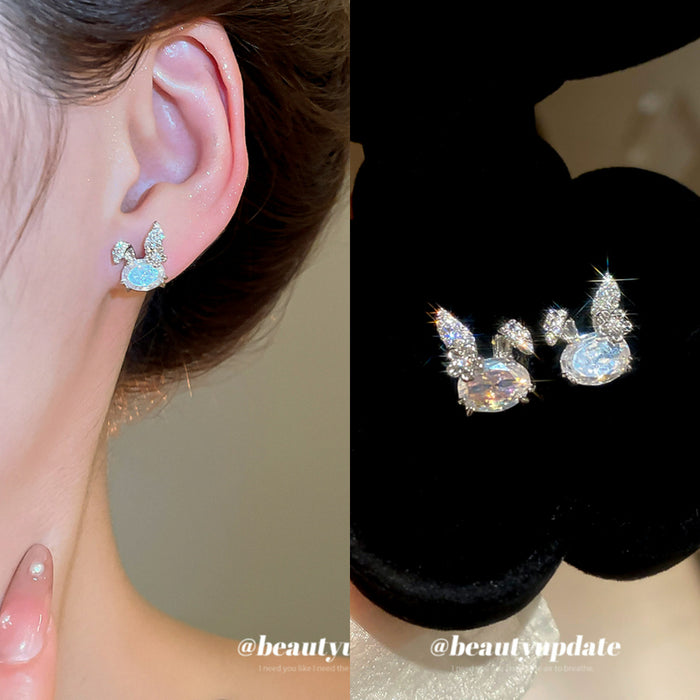 Iridescent Crystal Rabbit Stud Earrings Fashion Earrings