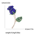 Long Crystal Rose Stem Brooch in Blue Purple or Red view 6
