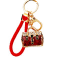 Jeweled Leopard Handbag Keychains in Blue Burgundy and Purple with Braided Loops view 5