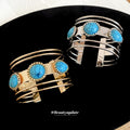 Turquoise Cabochon Multi Band Open Cuff Bracelet Set view 4