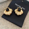 Sculpted Shell Hoop Earrings In Gold Tone Matching Jewelry Pair view 6