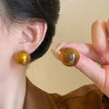 Brown Marbled Resin Round Statement Stud Earrings Statement Pair view 4