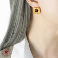 Knot Weave Square Pendant Necklace Stud Earrings Black White view 3
