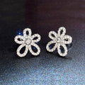 Open Flower Crystal Stud Earrings in Polished Metal view 6