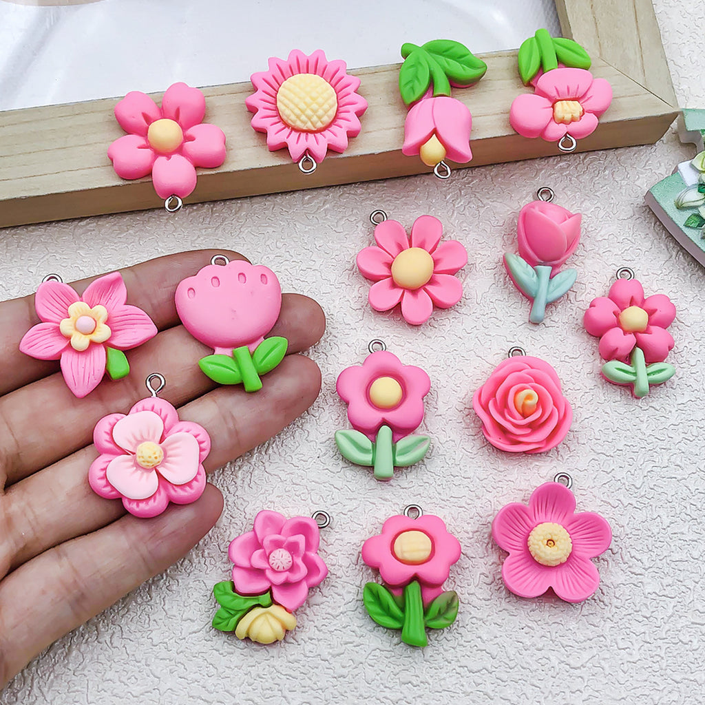 Resin Magenta Tulip Sunflower Flower Charm Pendant for Hair Accessories DIY Jewelry