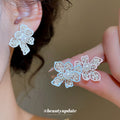 Double Flower Stud Earrings With Clear and Pastel Stones view 2