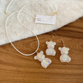 Iridescent Resin Bear Necklace Earrings White Cord Set view 6