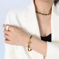 Black Leather Metal Weave OT Toggle Necklace Bracelet view 3