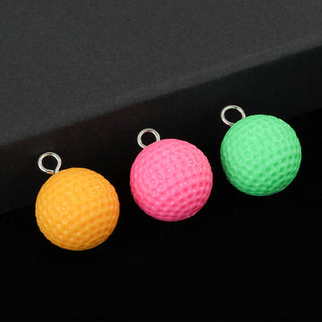 Molded Golf Ball Charm Pendants Dimpled Silver-Tone Loop Six Colors