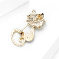 Cat With Glasses Brooch In Metal With Black Or White Enamel And A Curled Gold-Tone Tail view 4