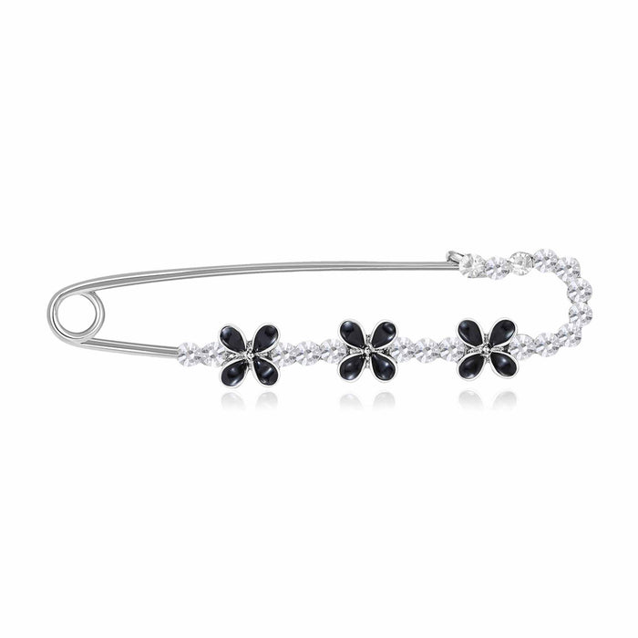 Black Clover Safety Pin Brooch Crystal Gold or Silver