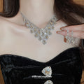 Layered Teardrop Crystal Necklace And Earring Set In Green Or Champagne view 3