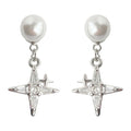 Silver Pearl CZ Starburst Front-Back Jacket Stud Earrings view 5