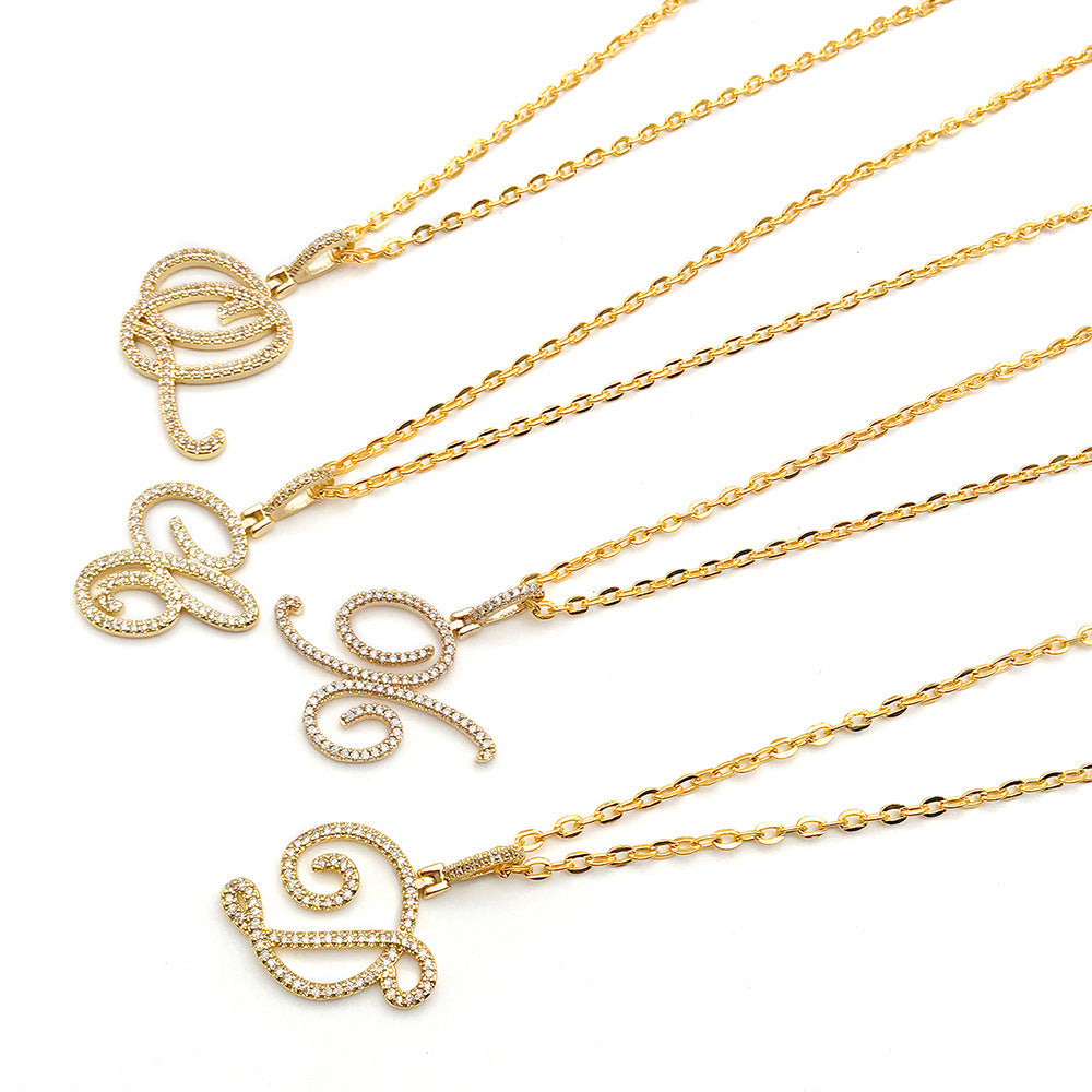 KC Gold Zinc Alloy Rhinestone English Letter charm pendant for DIY hip hop necklace