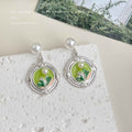 Silver Pearl Green Enamel Floral Medallion Drop Earrings view 4