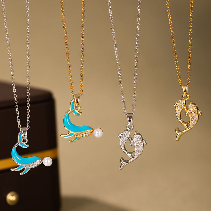 Dolphin And Double Dolphin Pendant Necklace In Four Styles