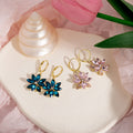 Gold Huggie Double Layer Crystal Flower Drop Earrings view 1