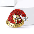 Red Crystal Christmas Hat Brooch With Gold Stars and Bells view 2