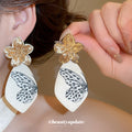 Wood And Printed Flower Wing Drop Stud Earrings Fashion Jewelry view 3