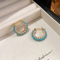 Turquoise Beaded Hoop Earrings with Gold Tone Frames view 2