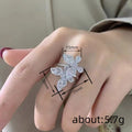 Silver Tone Double Butterfly Clear Baguette Pavé Ring Sizes 6-10 view 4