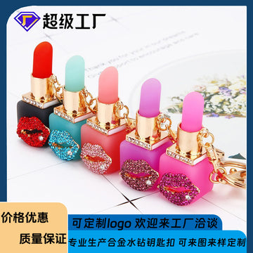 Resin Lipstick Keychain Rhinestone Lips Metal Bag Charm