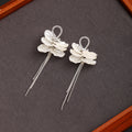 White Petal and Silver Chain Long Dangle Stud Earrings view 4