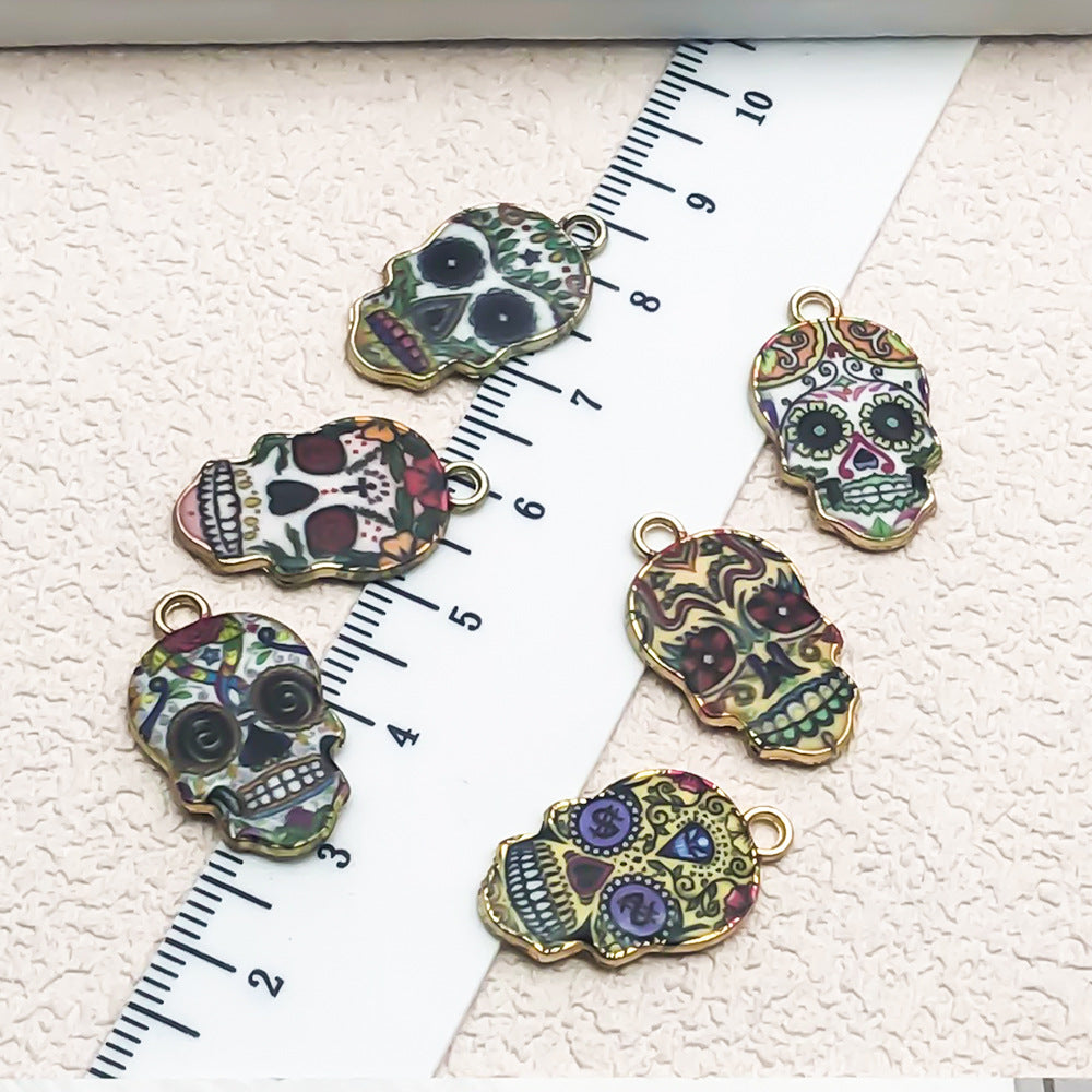 Zinc Alloy Halloween Skull Head Enamel Charm Pendant for DIY Bracelet Jewelry Making
