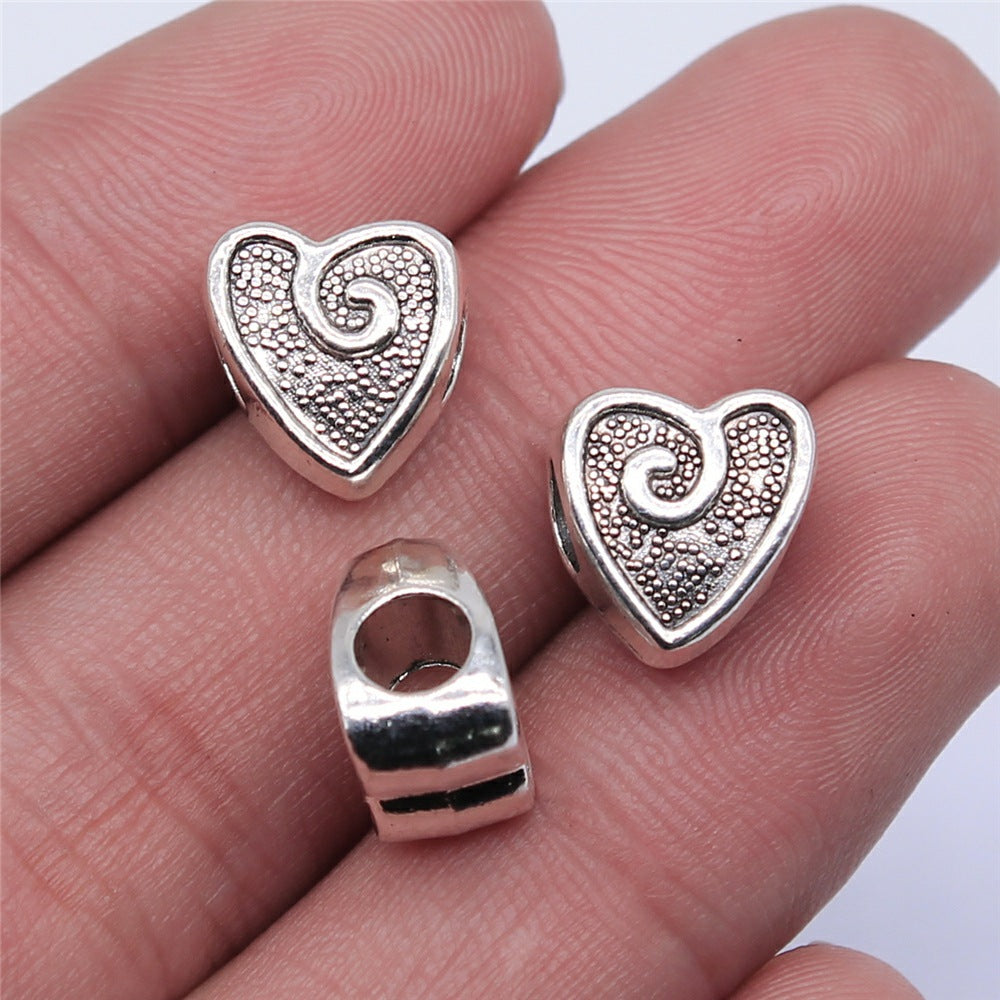 11x11mm 2.3g Antique Silver Zinc Alloy Heart Large Hole Beads for Bracelet Necklace Jewelry Making