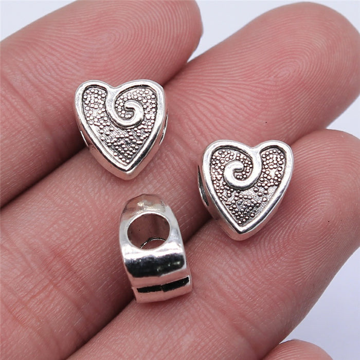 Antique Silver Swirl Heart Bead With Large Stringing Hole
